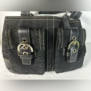 Vintage Coach Soho Signature C Jacquard & Leather Shoulder Bag Black 3646